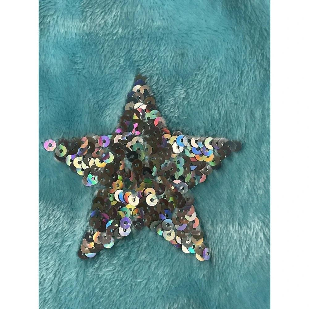 The Children's Place Faux Fur Sequin Star Casual Sweatshirt Blue Size 10/12